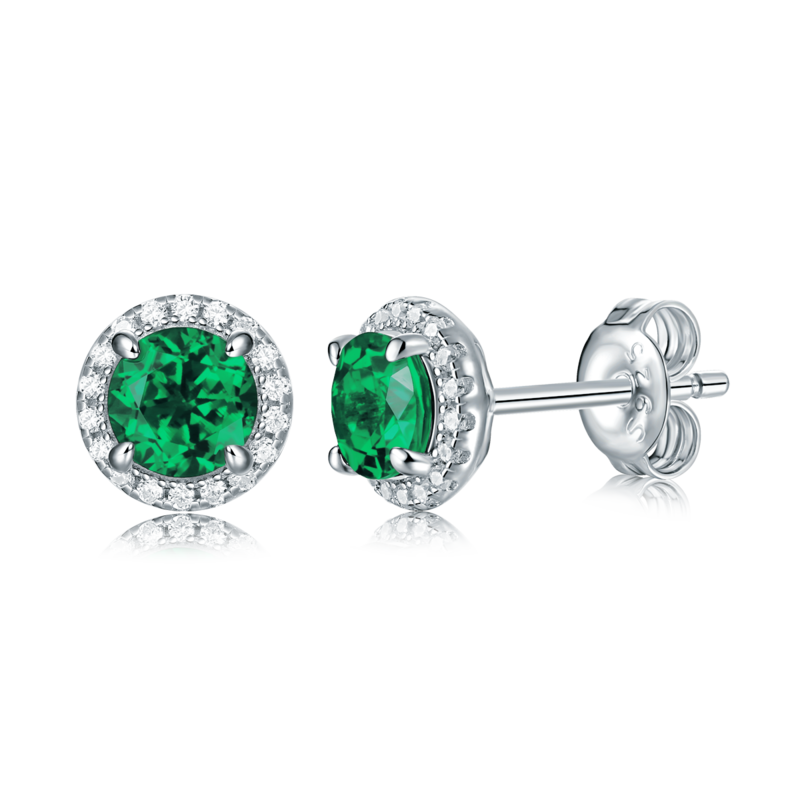XSE0103培育彩宝S925银镀白金Stud Earring圆形1.0ct