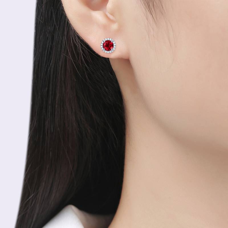 XSE0103培育彩宝S925银镀白金Stud Earring圆形1.0ct