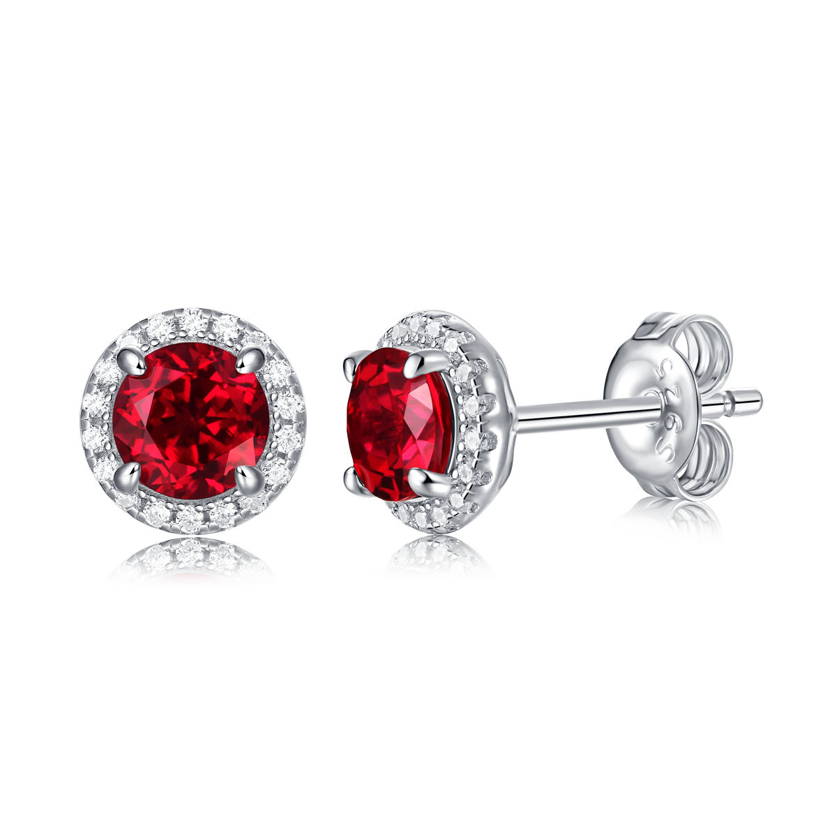 XSE0103培育彩宝S925银镀白金Stud Earring圆形1.0ct