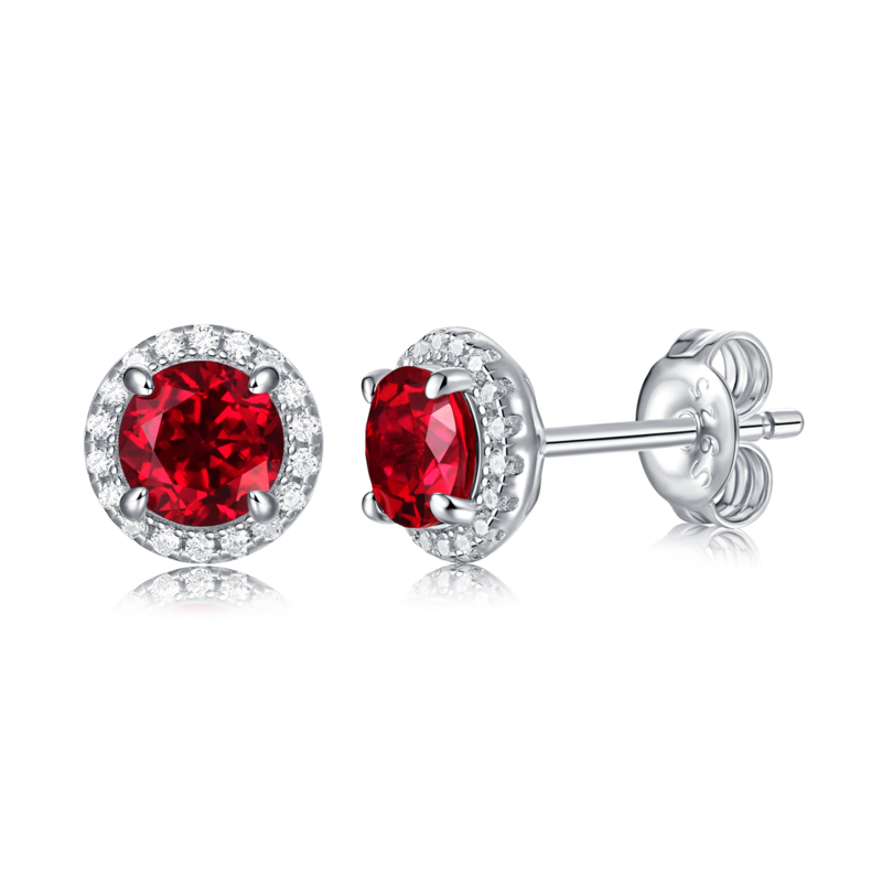 XSE0103培育彩宝S925银镀白金Stud Earring圆形1.0ct