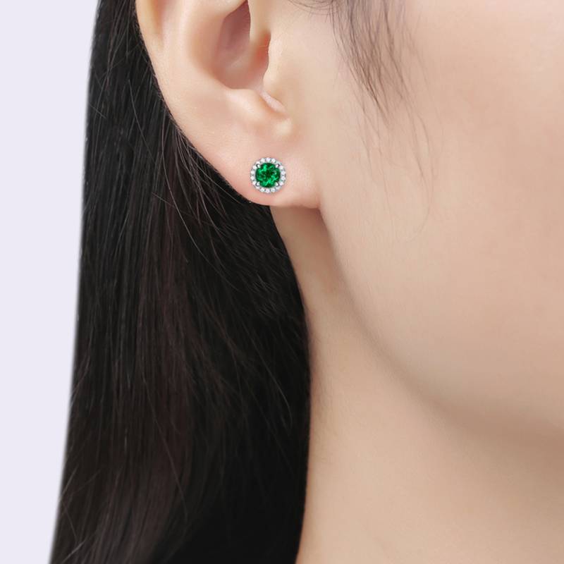 XSE0103培育彩宝S925银镀白金Stud Earring圆形1.0ct