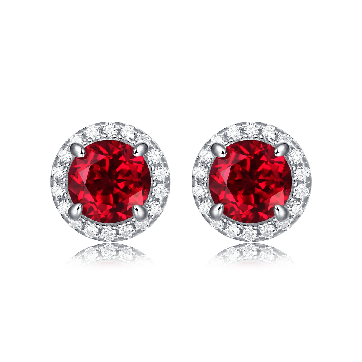 XSE0103培育彩宝S925银镀白金Stud Earring圆形1.0ct