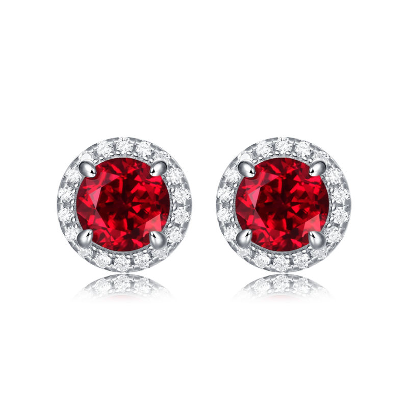 XSE0103培育彩宝S925银镀白金Stud Earring圆形1.0ct