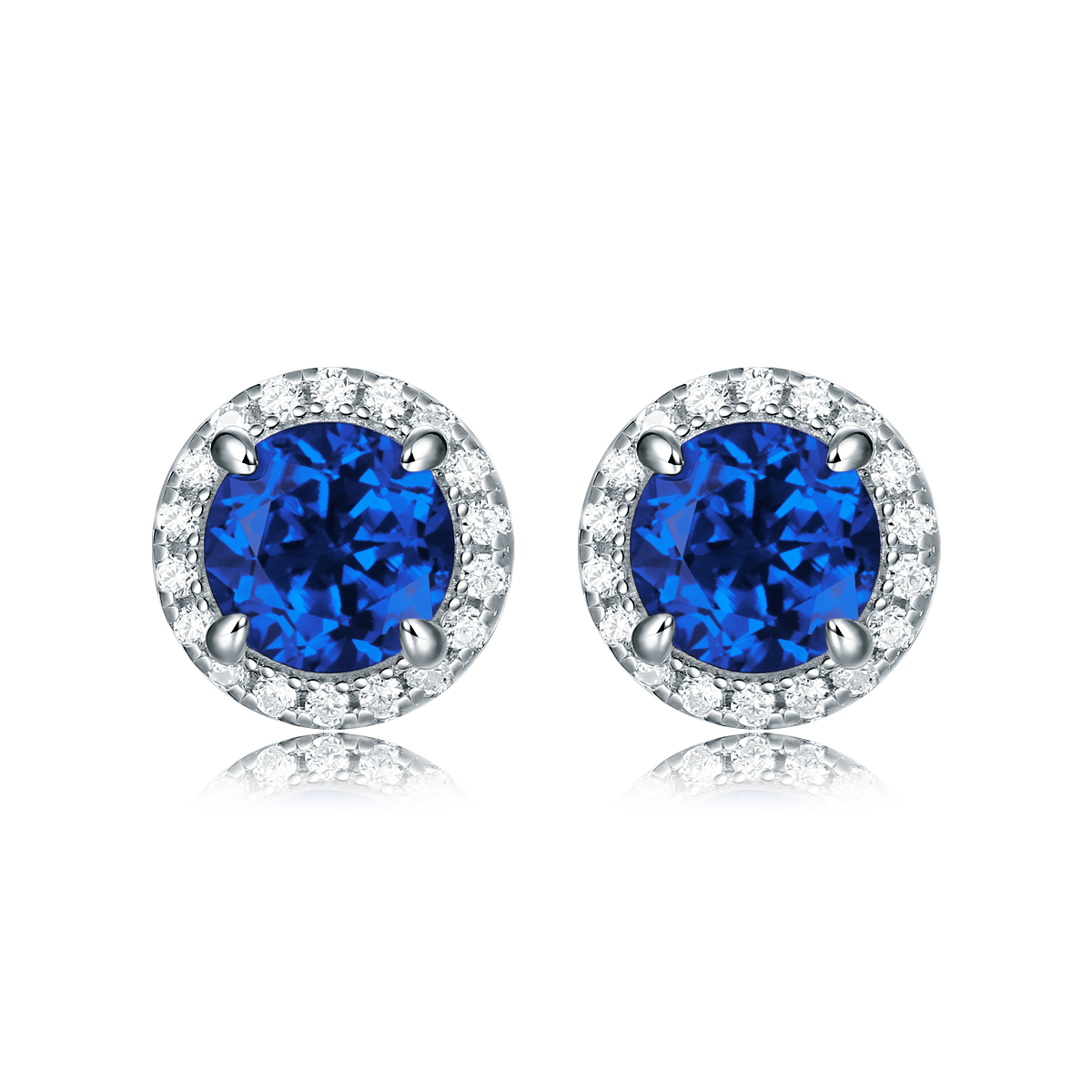 XSE0103培育彩宝S925银镀白金Stud Earring圆形1.0ct