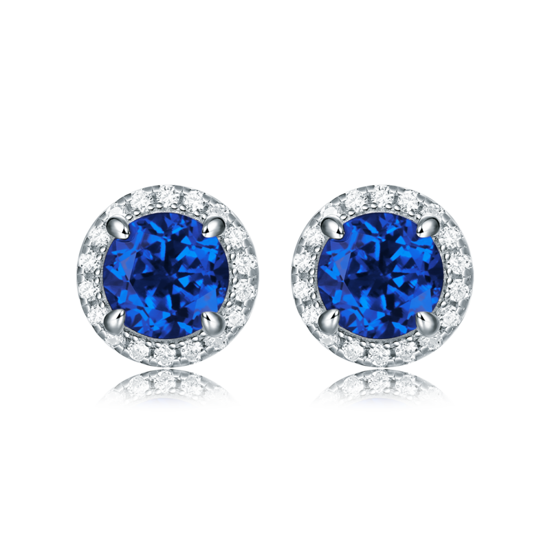 XSE0103培育彩宝S925银镀白金Stud Earring圆形1.0ct