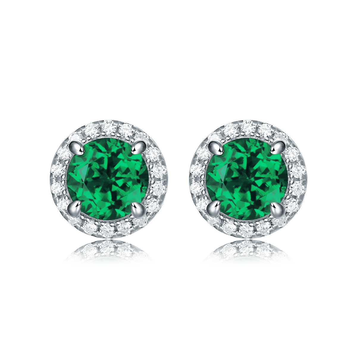 XSE0103培育彩宝S925银镀白金Stud Earring圆形1.0ct