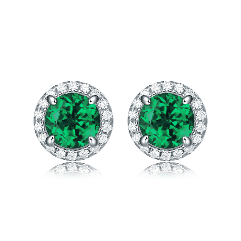 XSE0103培育彩宝S925银镀白金Stud Earring圆形1.0ct