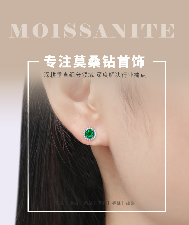 XSE0103培育彩宝S925银镀白金耳钉圆形1.0ct - 1