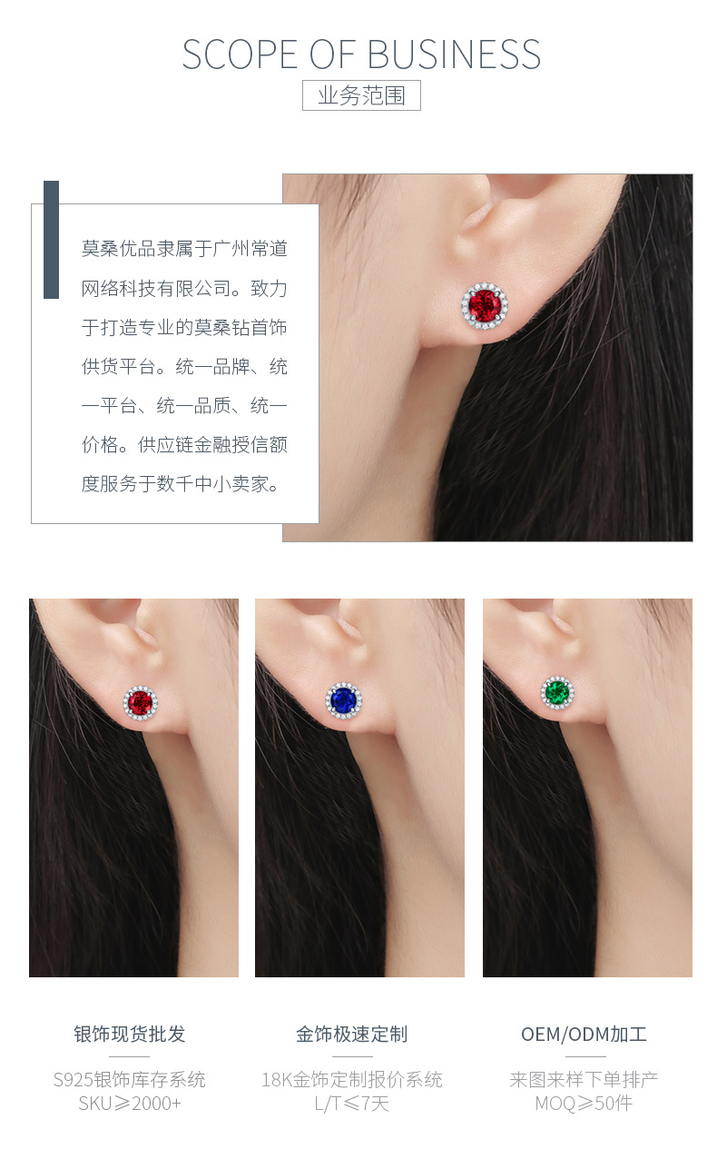 XSE0103培育彩宝S925银镀白金耳钉圆形1.0ct - 3
