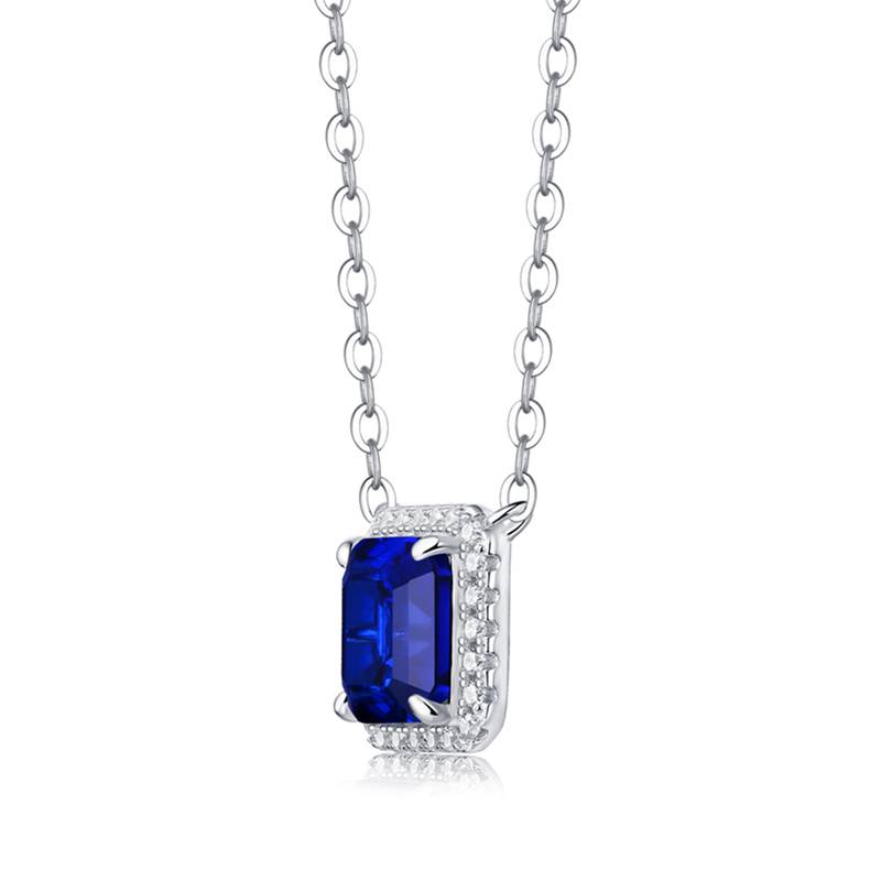 XSN0099培育彩宝S925银镀白金Necklace正方形1.5ct