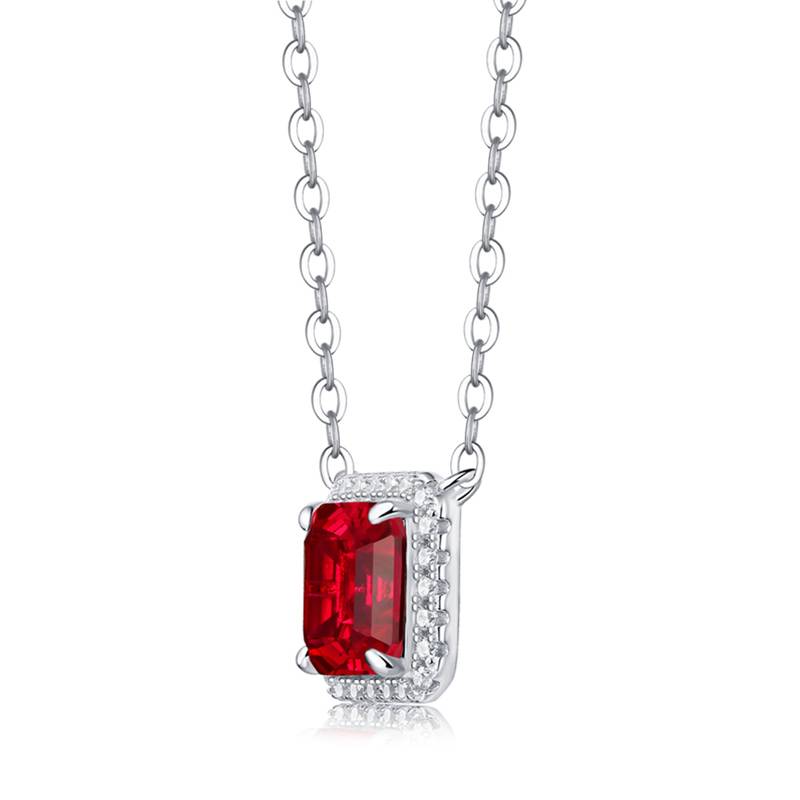 XSN0099培育彩宝S925银镀白金Necklace正方形1.5ct
