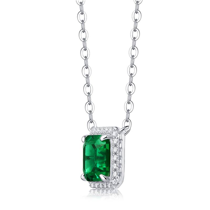 XSN0099培育彩宝S925银镀白金Necklace正方形1.5ct