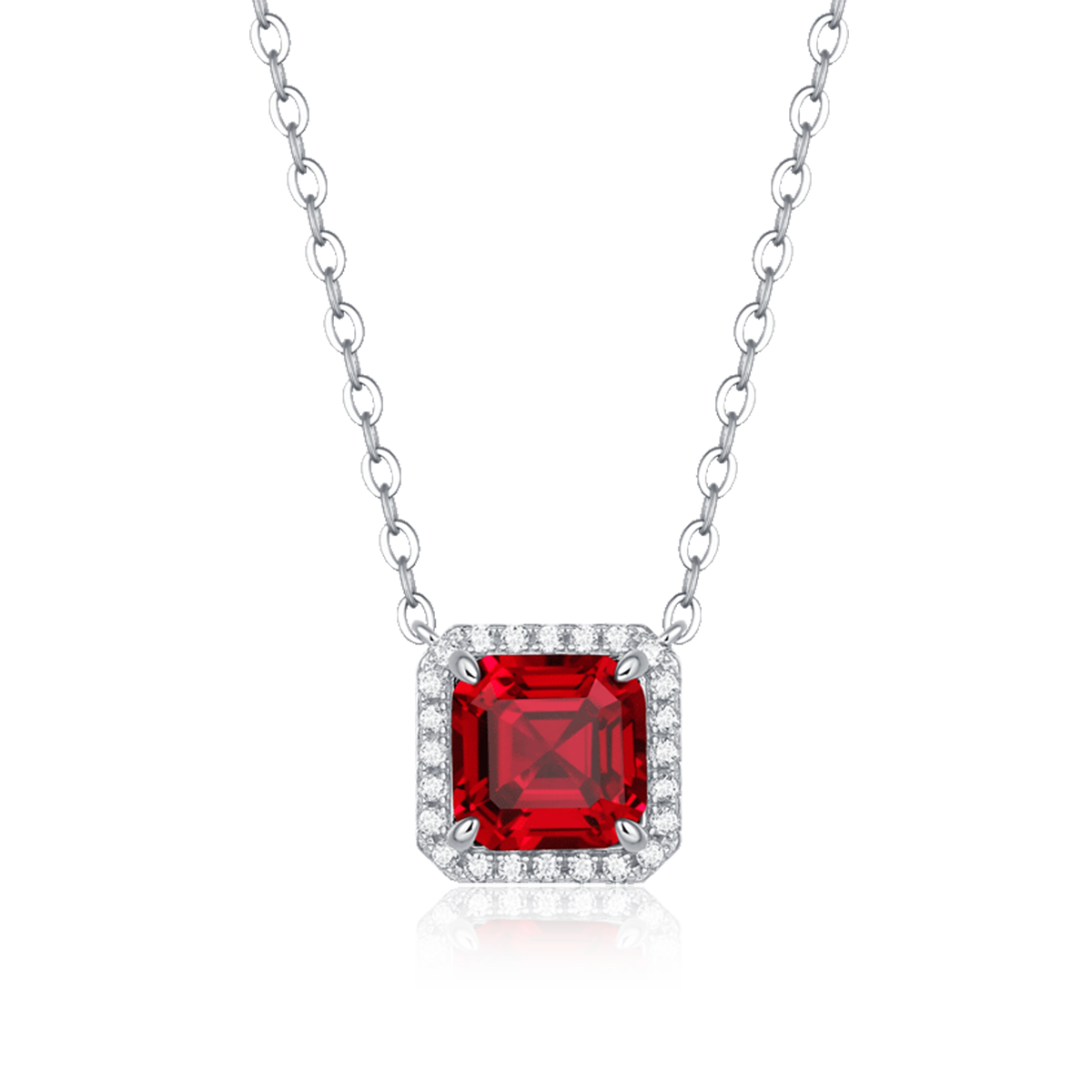 XSN0099培育彩宝S925银镀白金Necklace正方形1.5ct