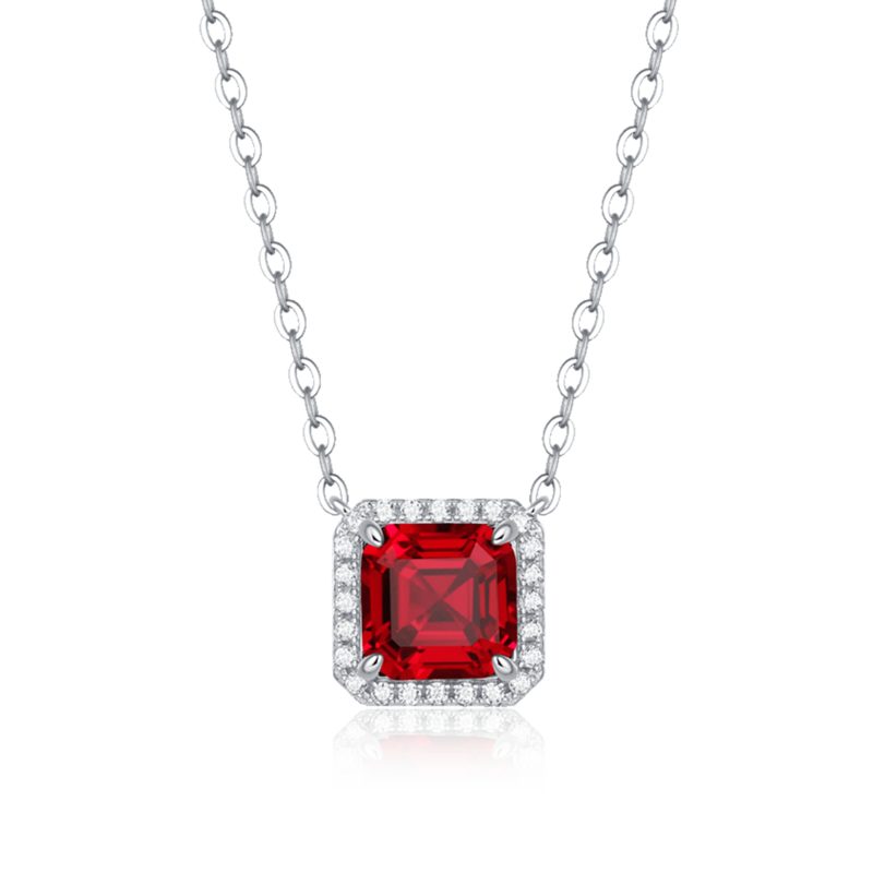 XSN0099培育彩宝S925银镀白金Necklace正方形1.5ct
