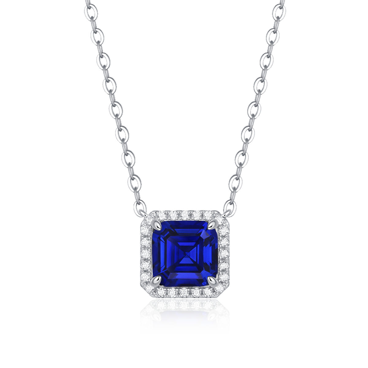 XSN0099培育彩宝S925银镀白金Necklace正方形1.5ct