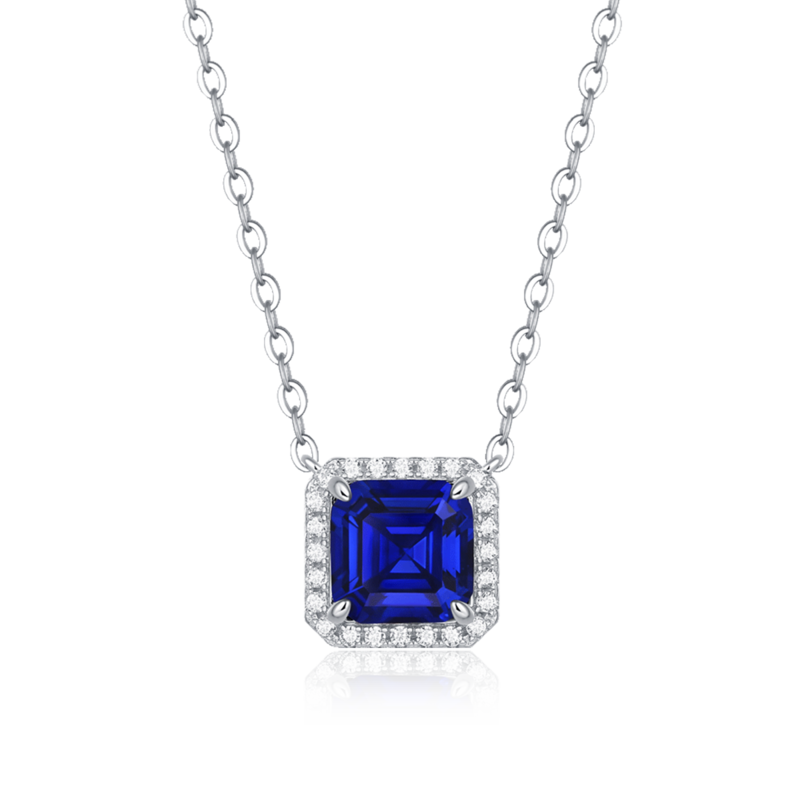 XSN0099培育彩宝S925银镀白金Necklace正方形1.5ct