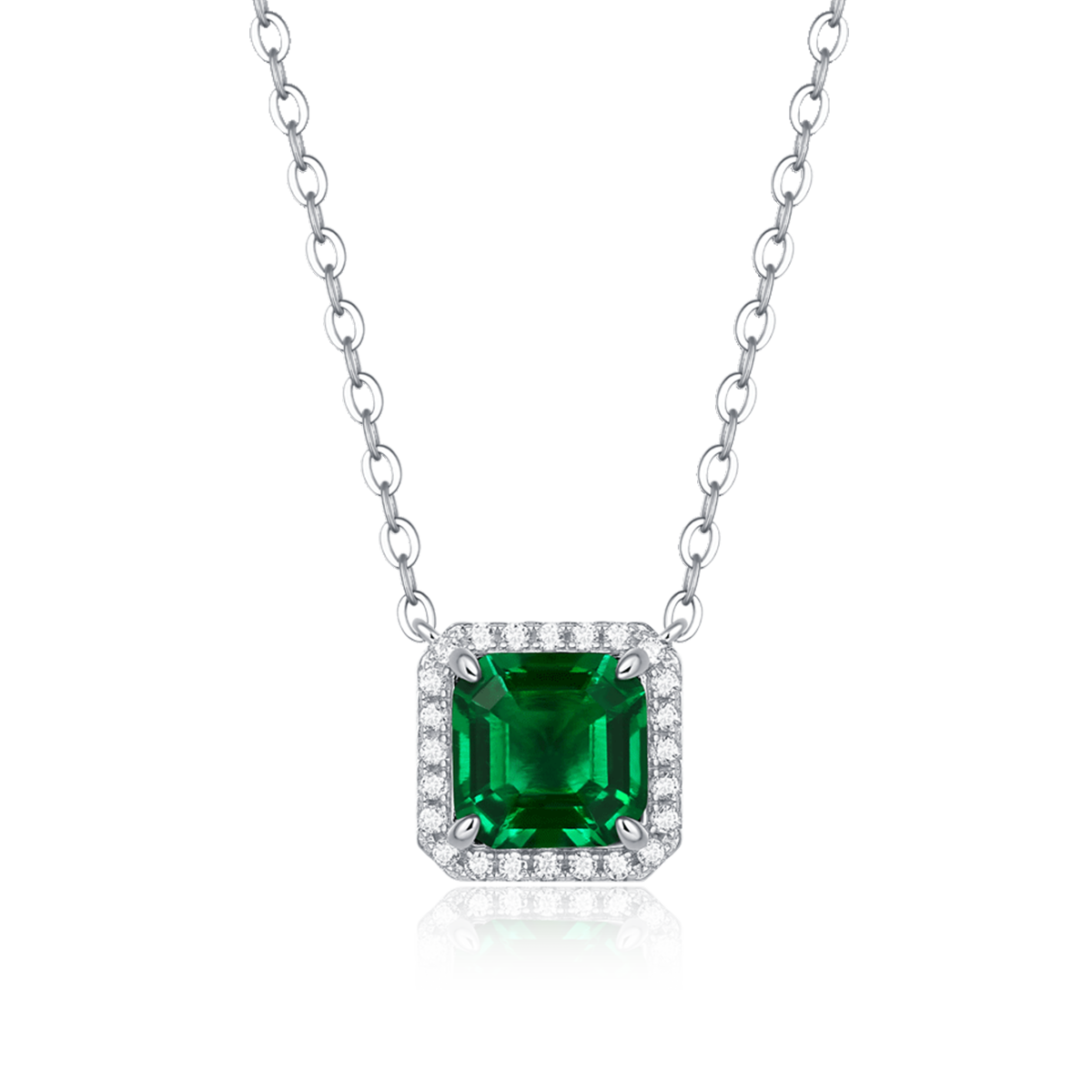 XSN0099培育彩宝S925银镀白金Necklace正方形1.5ct