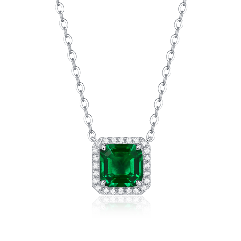 XSN0099培育彩宝S925银镀白金Necklace正方形1.5ct
