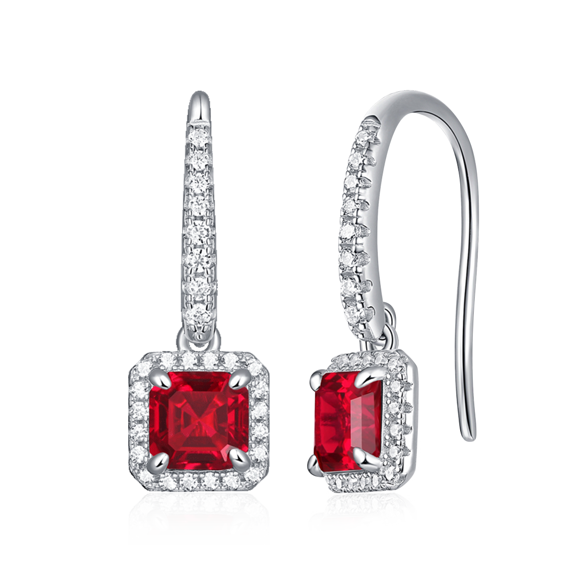 XSE0105培育彩宝S925银镀白金耳环正方形1.0ct