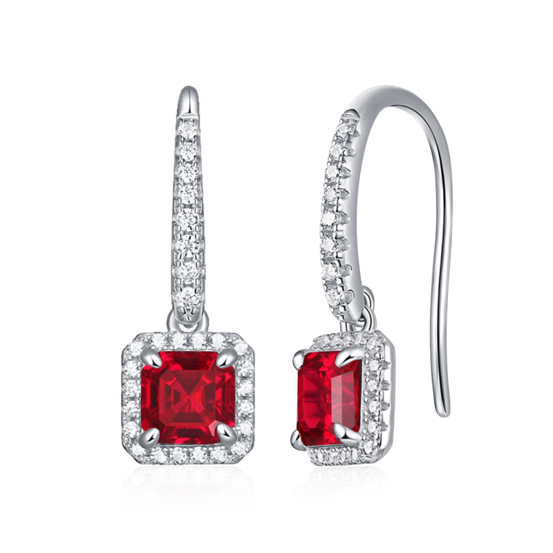 XSE0105培育彩宝S925银镀白金耳环正方形1.0ct