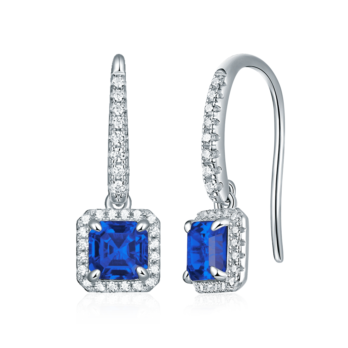 XSE0105培育彩宝S925银镀白金耳环正方形1.0ct