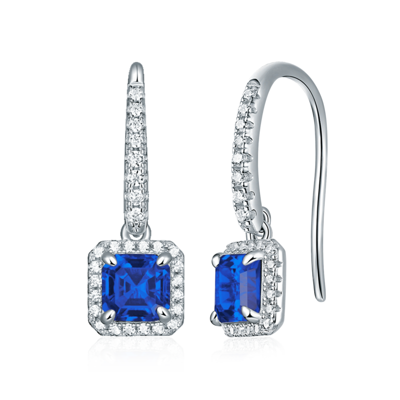 XSE0105培育彩宝S925银镀白金耳环正方形1.0ct