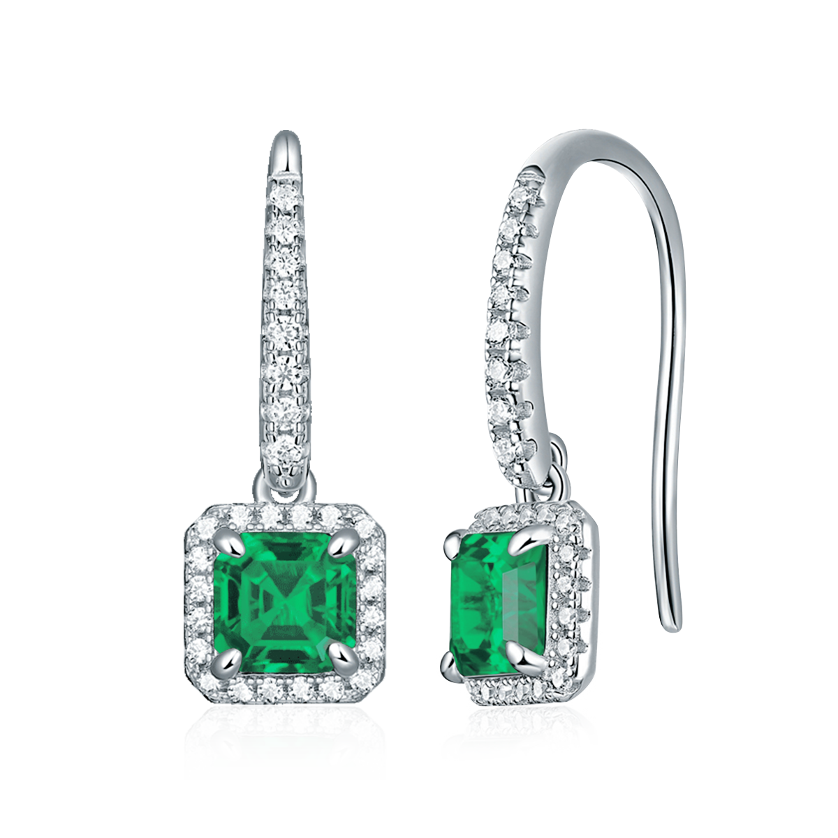 XSE0105培育彩宝S925银镀白金耳环正方形1.0ct
