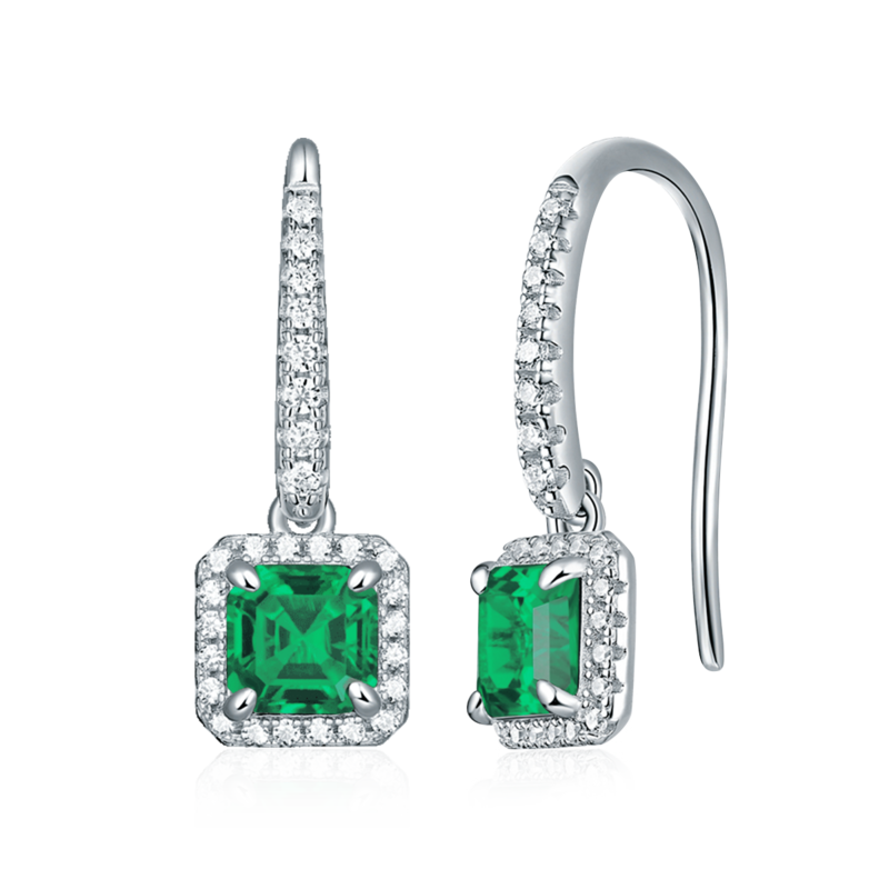 XSE0105培育彩宝S925银镀白金耳环正方形1.0ct