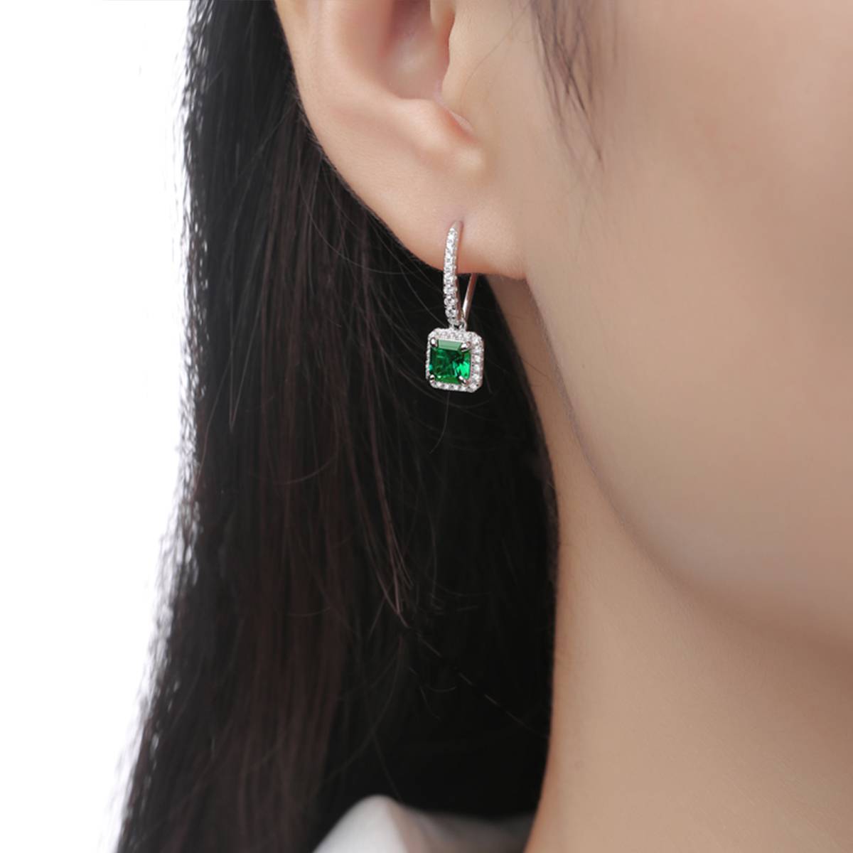 XSE0105培育彩宝S925银镀白金耳环正方形1.0ct