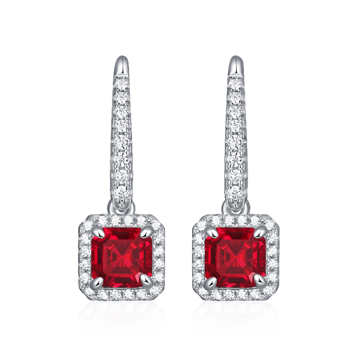 XSE0105培育彩宝S925银镀白金耳环正方形1.0ct