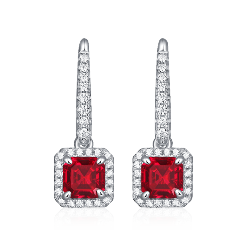 XSE0105培育彩宝S925银镀白金耳环正方形1.0ct