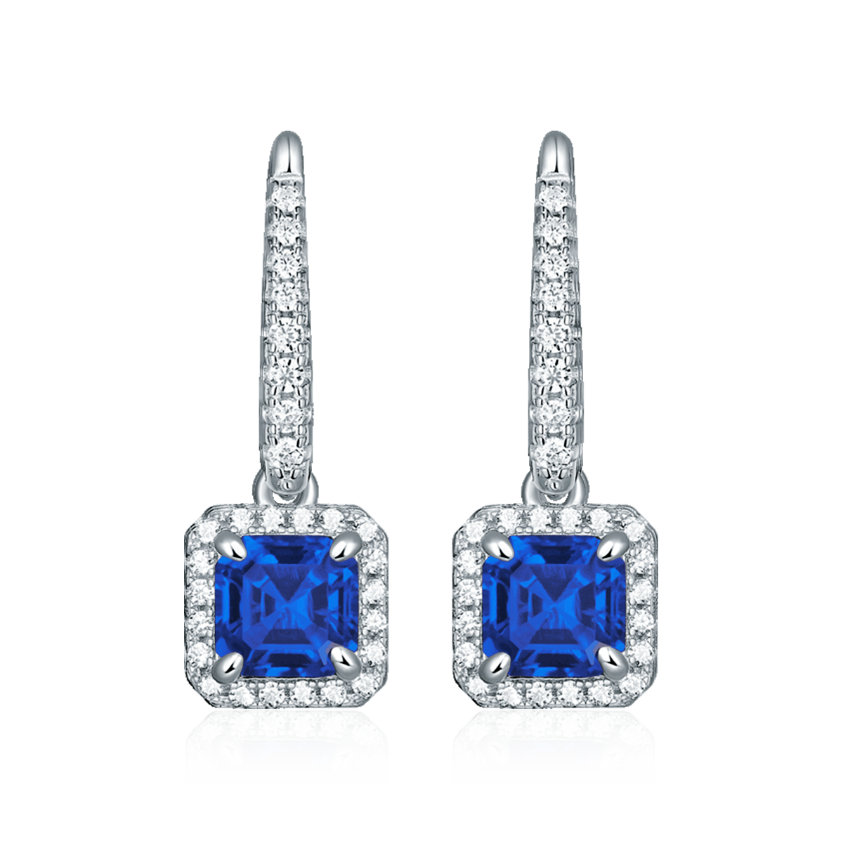 XSE0105培育彩宝S925银镀白金耳环正方形1.0ct