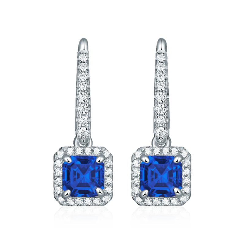 XSE0105培育彩宝S925银镀白金耳环正方形1.0ct