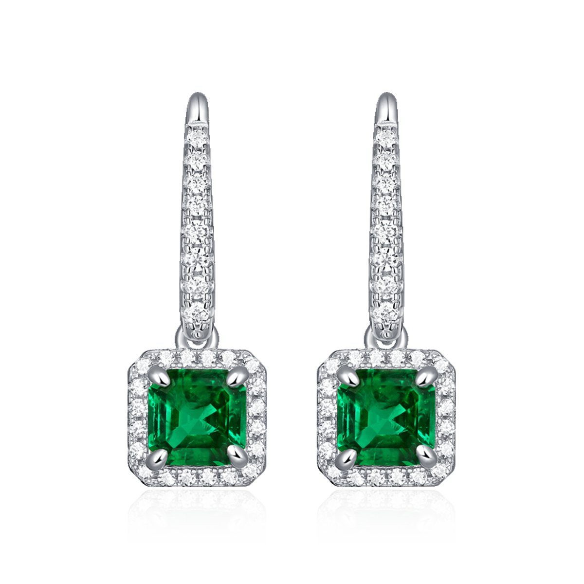 XSE0105培育彩宝S925银镀白金耳环正方形1.0ct