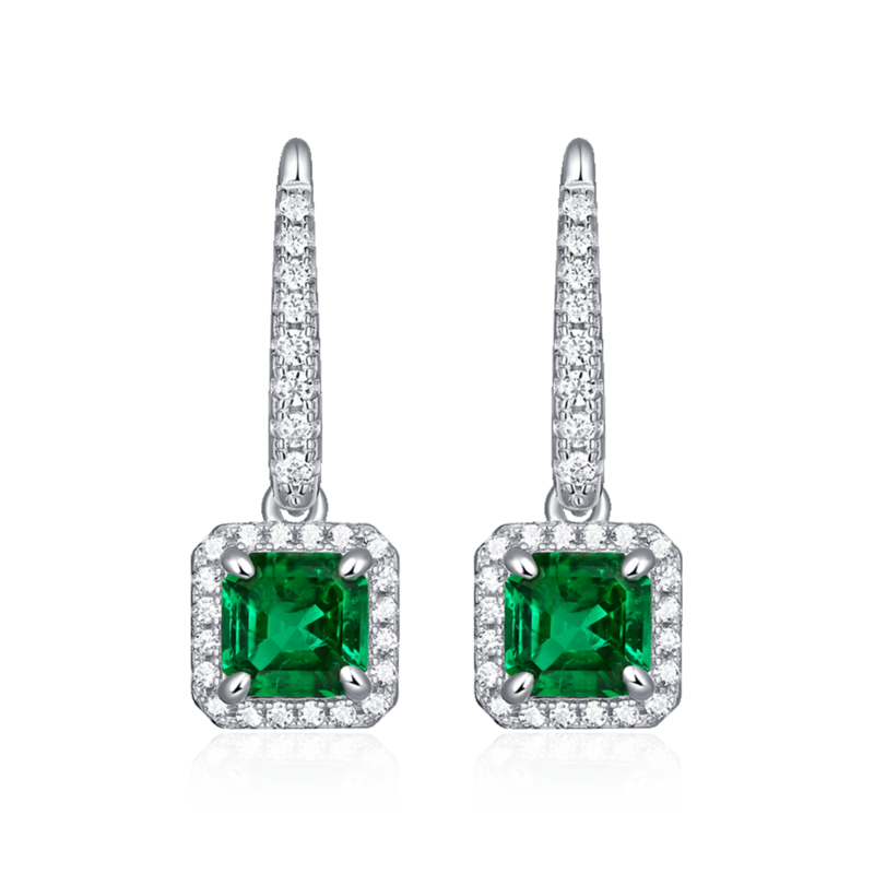 XSE0105培育彩宝S925银镀白金耳环正方形1.0ct