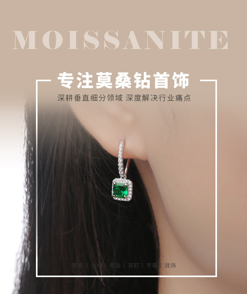 XSE0105培育彩宝S925银镀白金耳环正方形1.0ct - 1