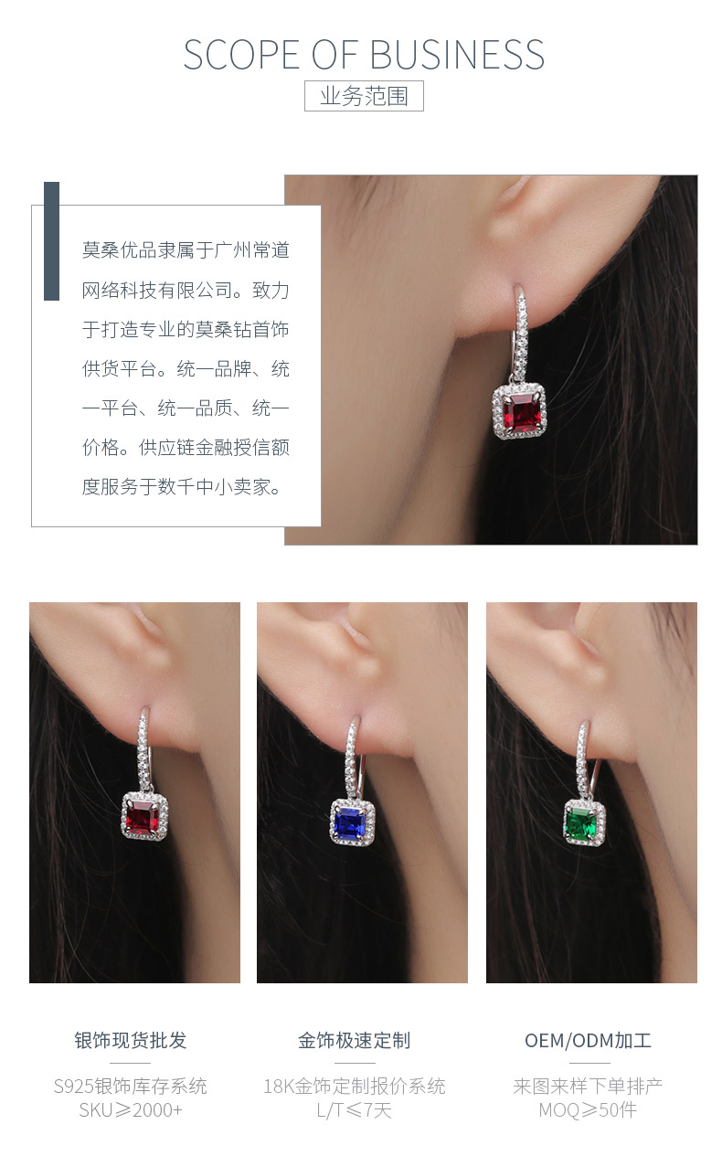 XSE0105培育彩宝S925银镀白金耳环正方形1.0ct - 3