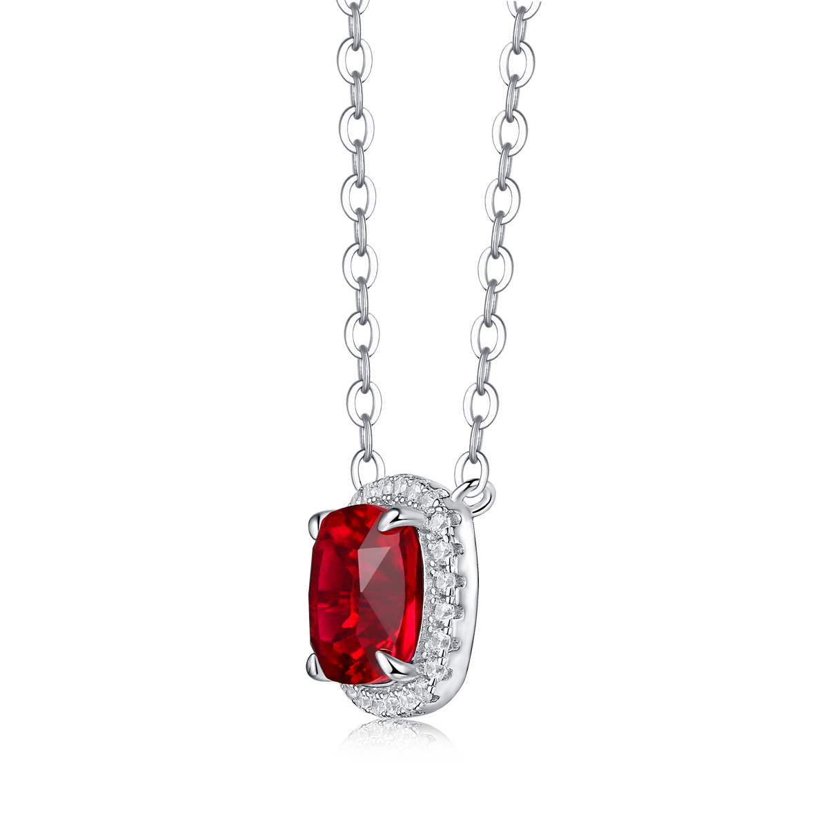 XSN0096培育彩宝S925银镀白金Necklace枕形1.5ct