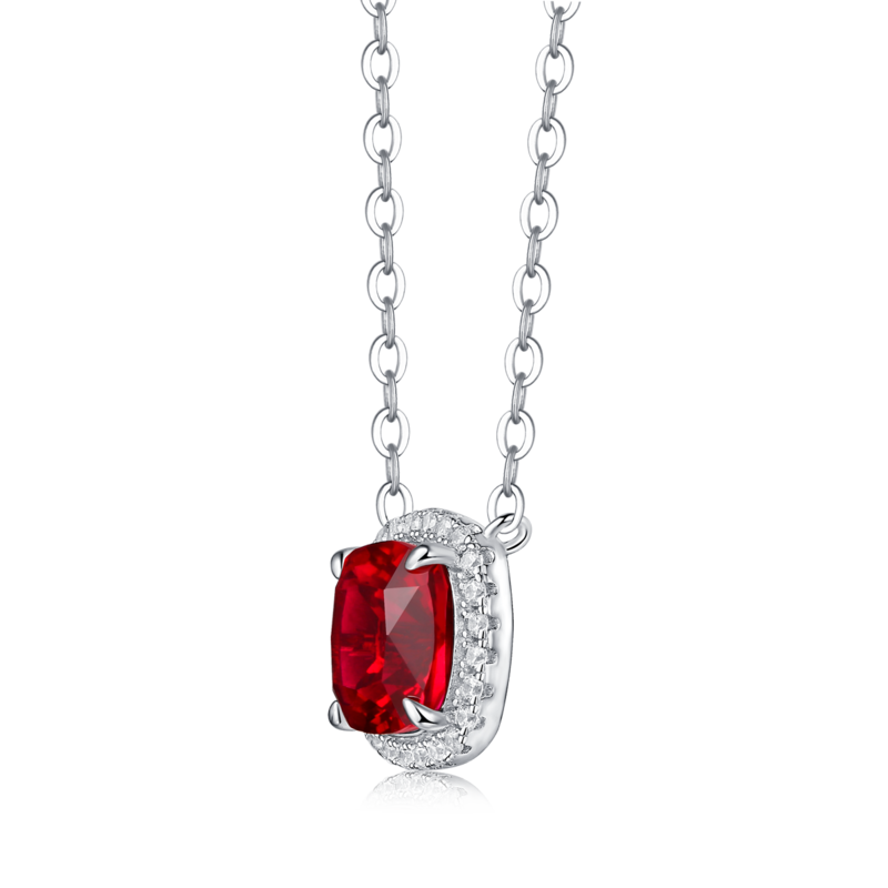 XSN0096培育彩宝S925银镀白金Necklace枕形1.5ct