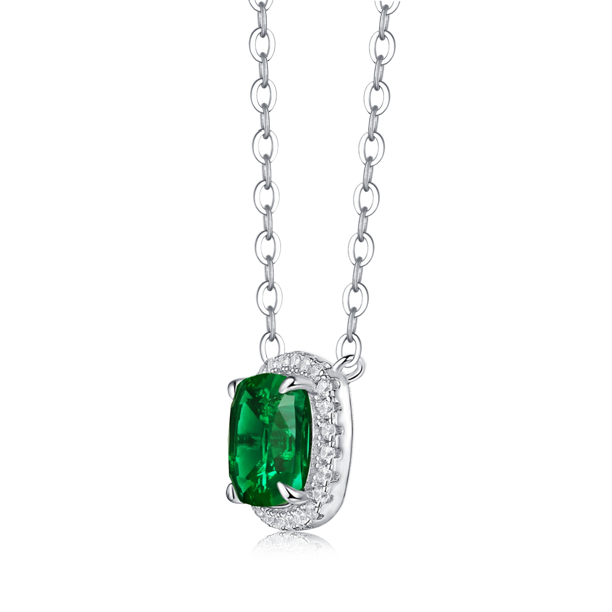XSN0096培育彩宝S925银镀白金Necklace枕形1.5ct