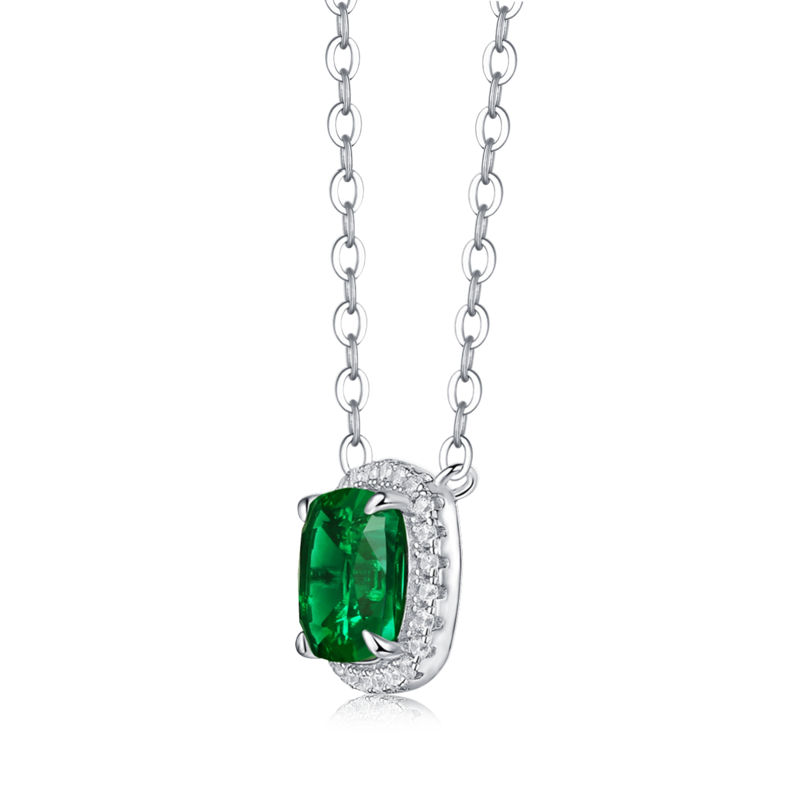 XSN0096培育彩宝S925银镀白金Necklace枕形1.5ct