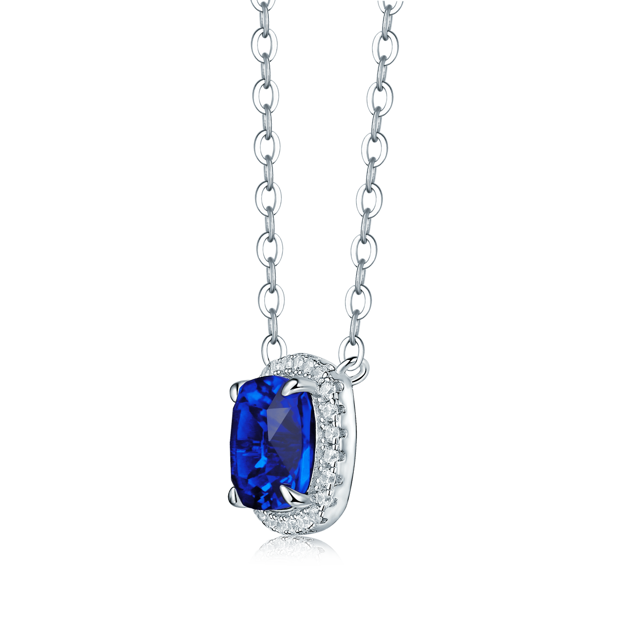 XSN0096培育彩宝S925银镀白金Necklace枕形1.5ct
