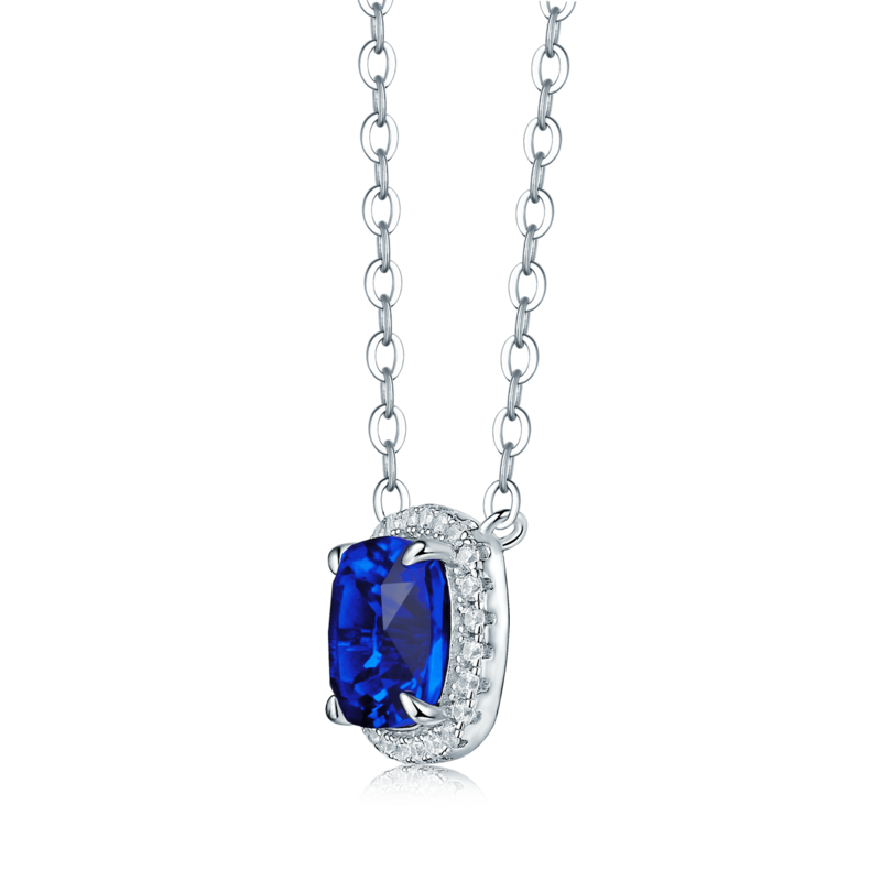 XSN0096培育彩宝S925银镀白金Necklace枕形1.5ct