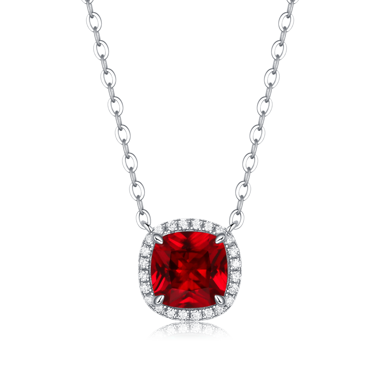 XSN0096培育彩宝S925银镀白金Necklace枕形1.5ct