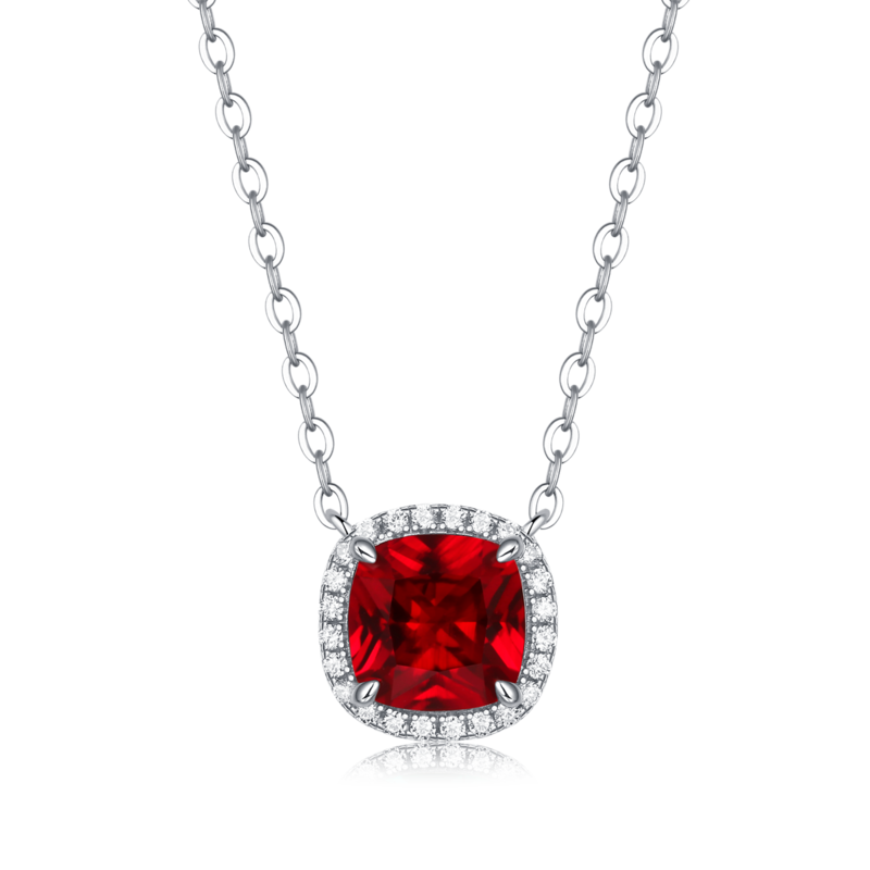 XSN0096培育彩宝S925银镀白金Necklace枕形1.5ct