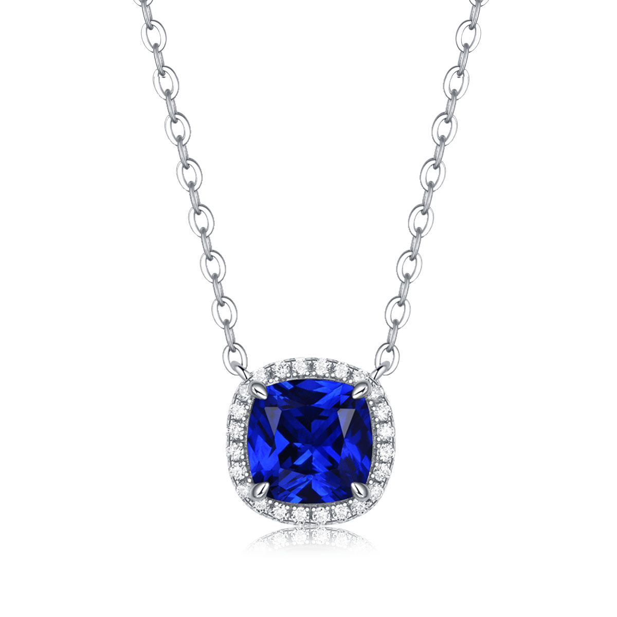 XSN0096培育彩宝S925银镀白金Necklace枕形1.5ct