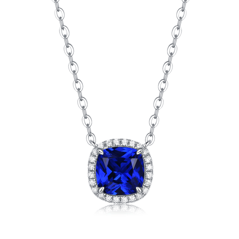 XSN0096培育彩宝S925银镀白金Necklace枕形1.5ct