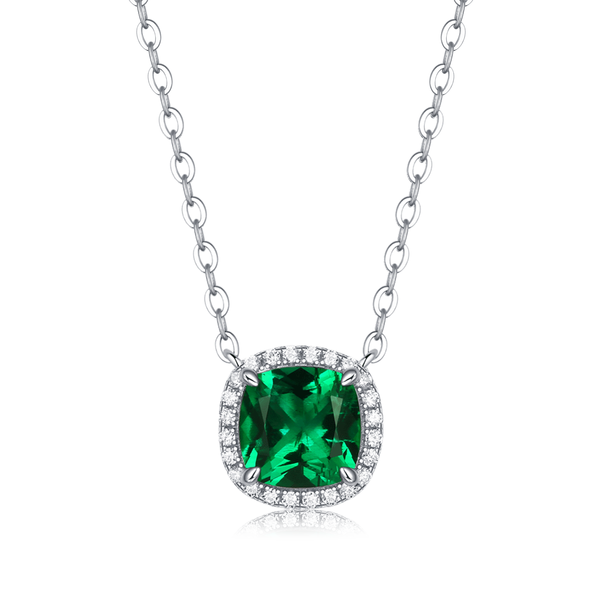 XSN0096培育彩宝S925银镀白金Necklace枕形1.5ct