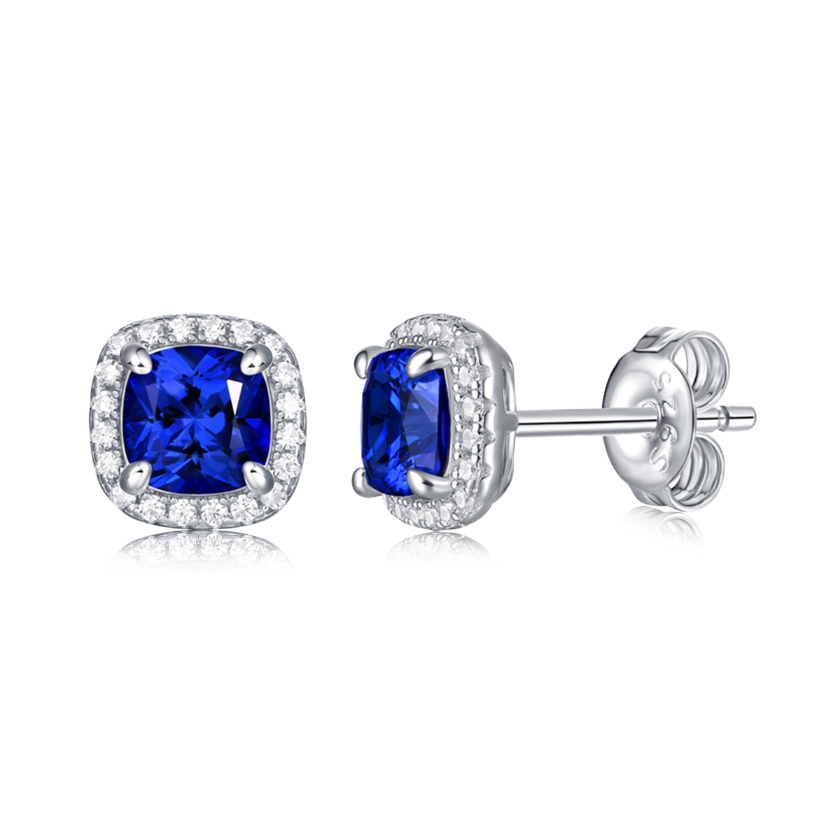 XSE0102培育彩宝S925银镀白金Stud Earring枕形1.0ct
