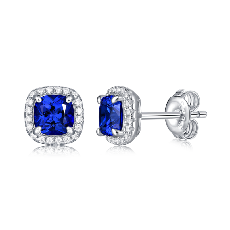 XSE0102培育彩宝S925银镀白金Stud Earring枕形1.0ct